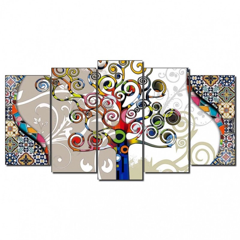 Cuadro en Lienzo Tríptico con Cenefas Adaptación Arbol de la Vida de Klimt