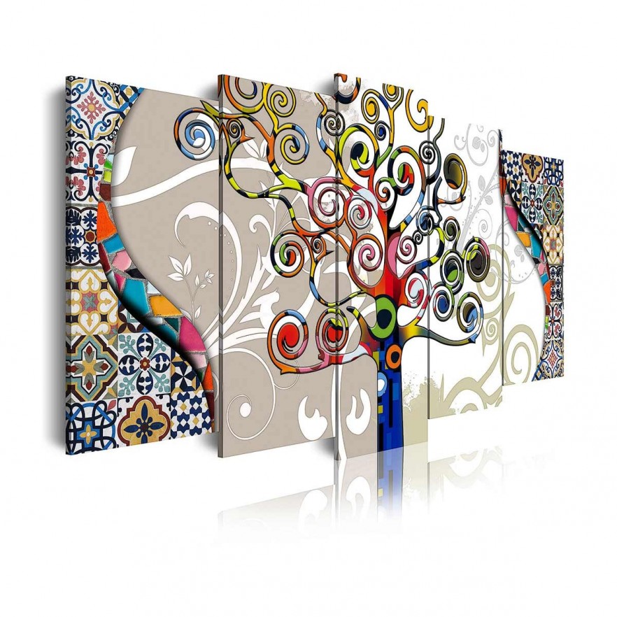 Cuadro en lienzo Tríptico Adaptacion Multicolor del Arbol de la Vida de  Klimt