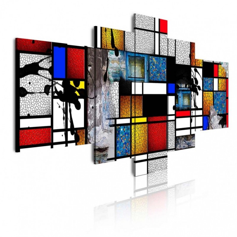 Cuadro en Lienzo Tríptico Arte Abstacto Estilo Mondrian