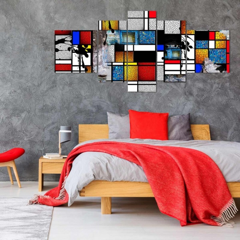 Cuadro en Lienzo Tríptico Arte Abstacto Estilo Mondrian