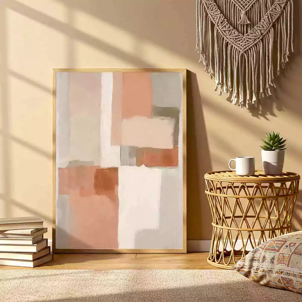 Cuadro abstracto con bloques terracota y armonía natural