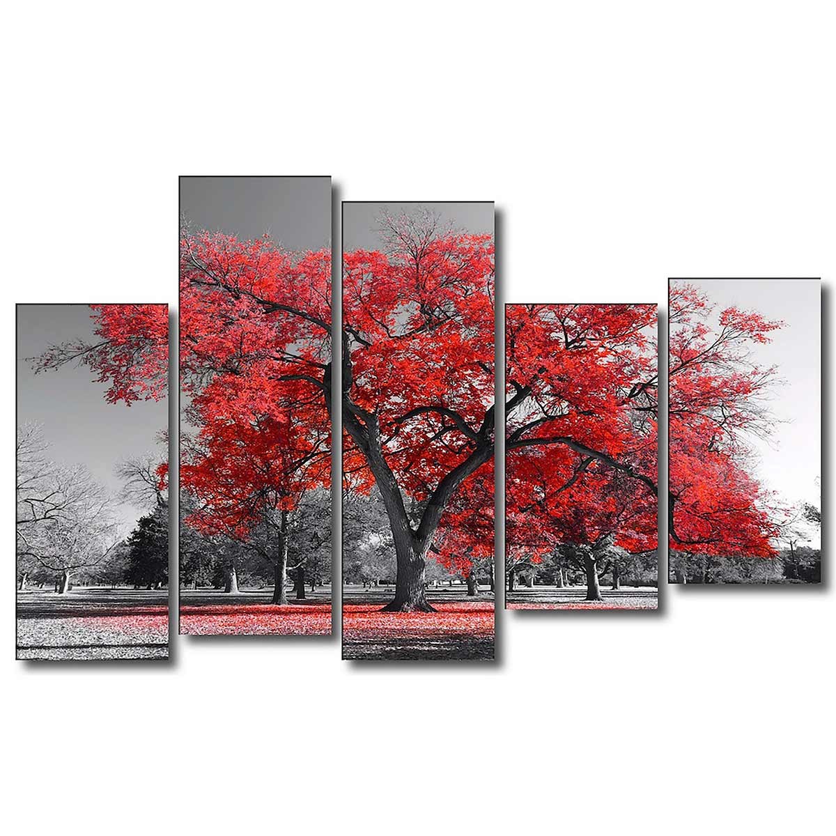 Cuadro Tríptico Árbol Rojo en Blanco y Negro - Decoración Moderna