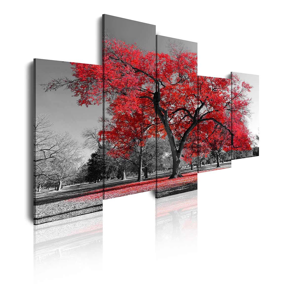 Cuadro Tríptico Árbol Rojo en Blanco y Negro - Decoración Moderna