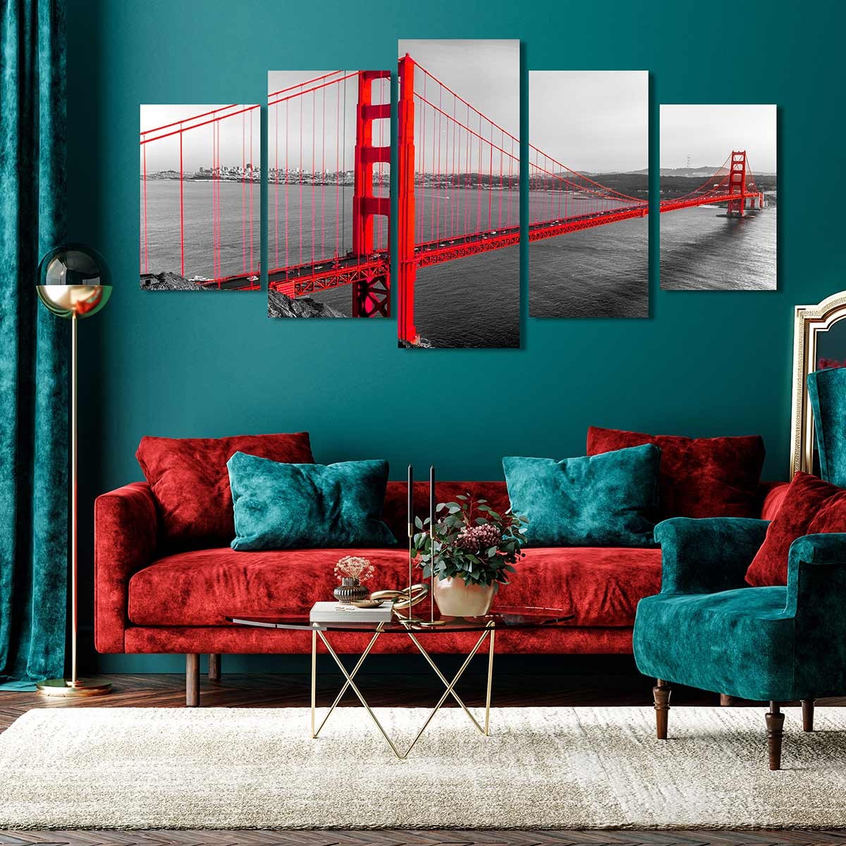 Cuadro Golden Gate 5 Piezas - Decoración Moderna de Ciudades