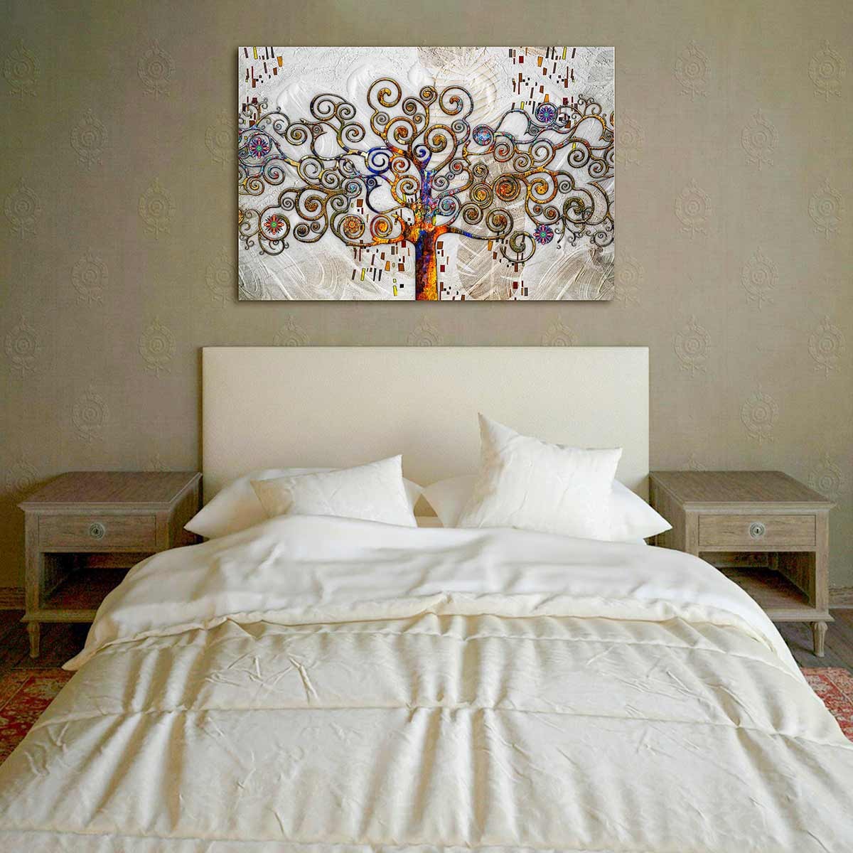 Cuadro en Lienzo Adaptación Arbol de la Vida de Klimt en Color Plata