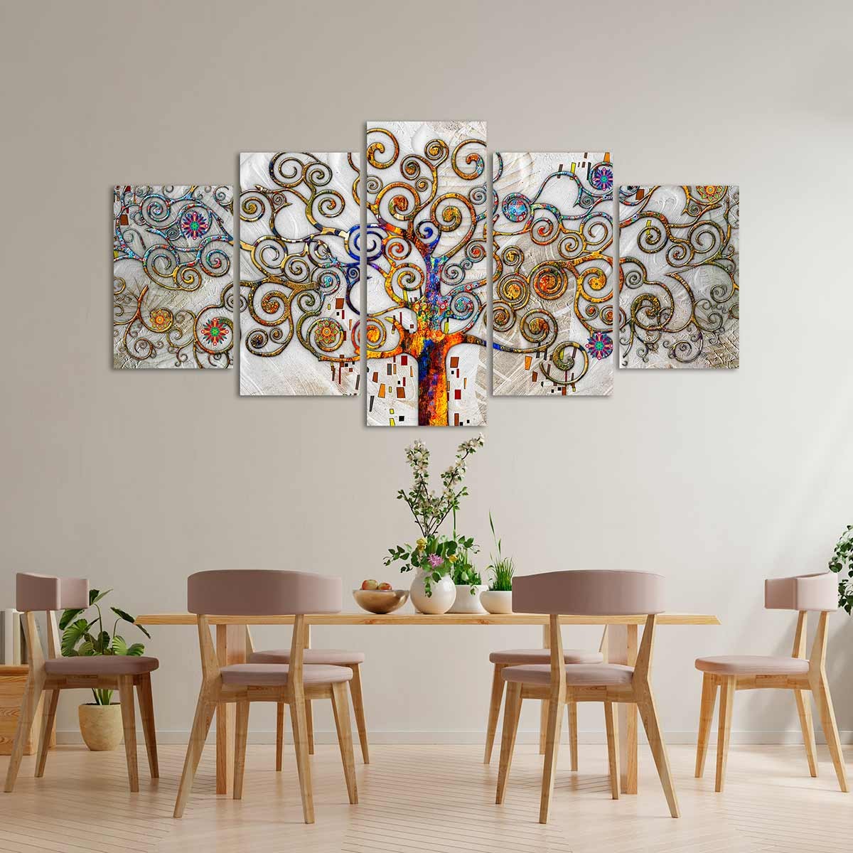 Cuadro Tríptico Árbol de la Vida Klimt en Plata - Arte Decorativo