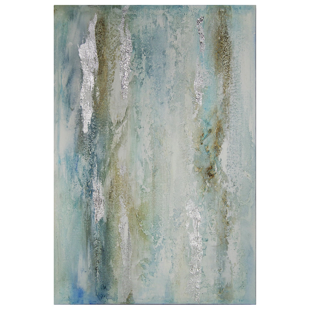 Cuadro pintado a mano original en tonos azul y plata