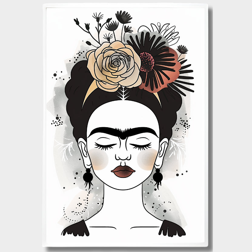 CUADRO MODERNO FRIDA EN BLANCO Y NEGRO