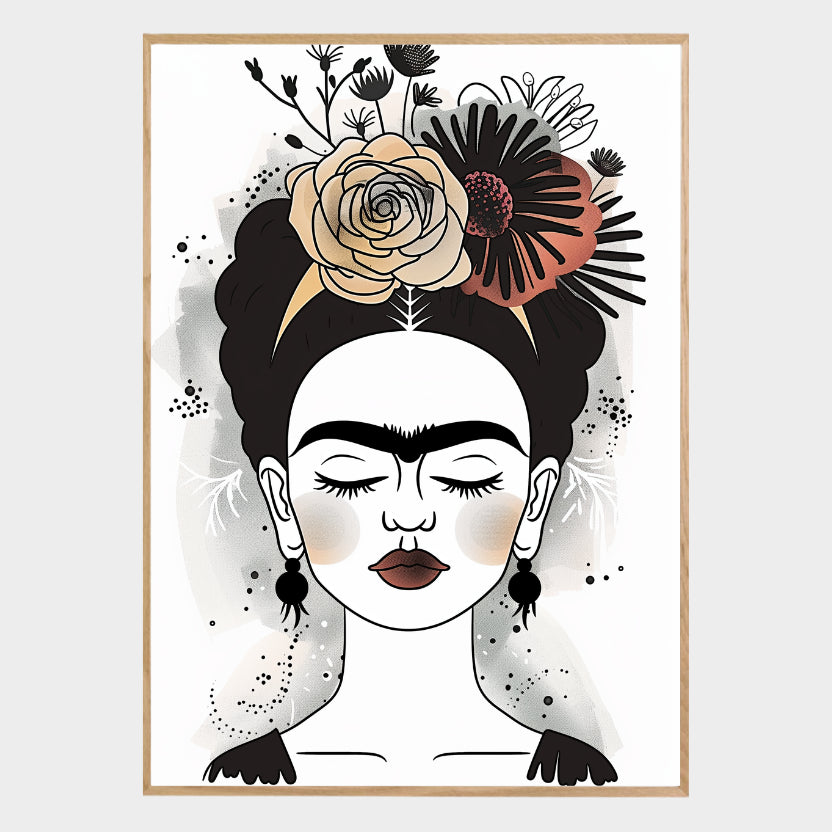 CUADRO MODERNO FRIDA EN BLANCO Y NEGRO