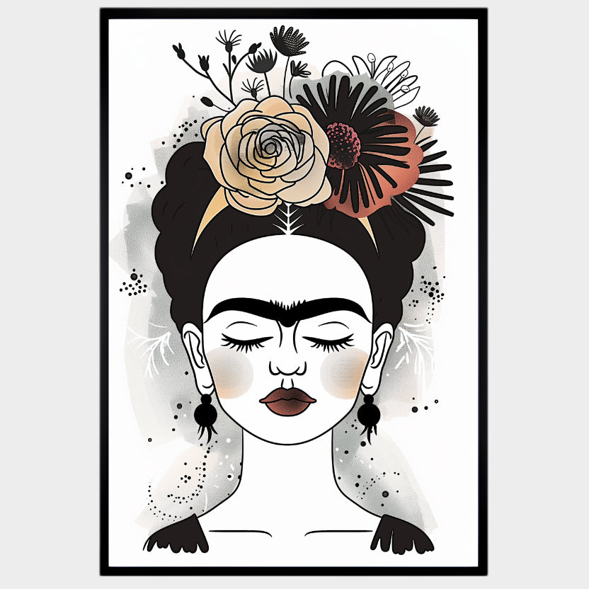 CUADRO MODERNO FRIDA EN BLANCO Y NEGRO