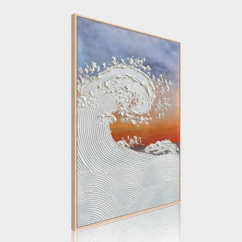 Cuadro en relieve con marco de madera Olas al atardecer