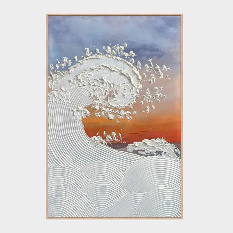 Cuadro en relieve con marco de madera Olas al atardecer