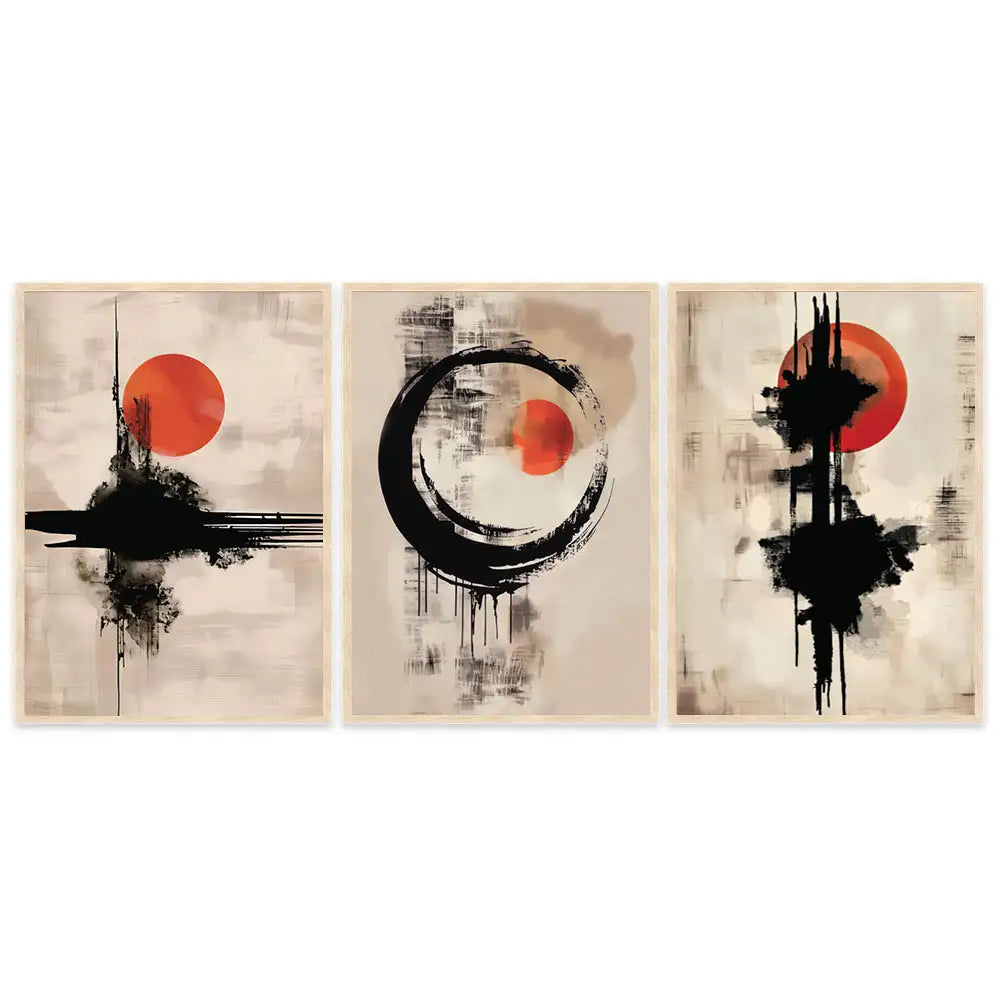 Serie mural de tres obras con contraste gráfico