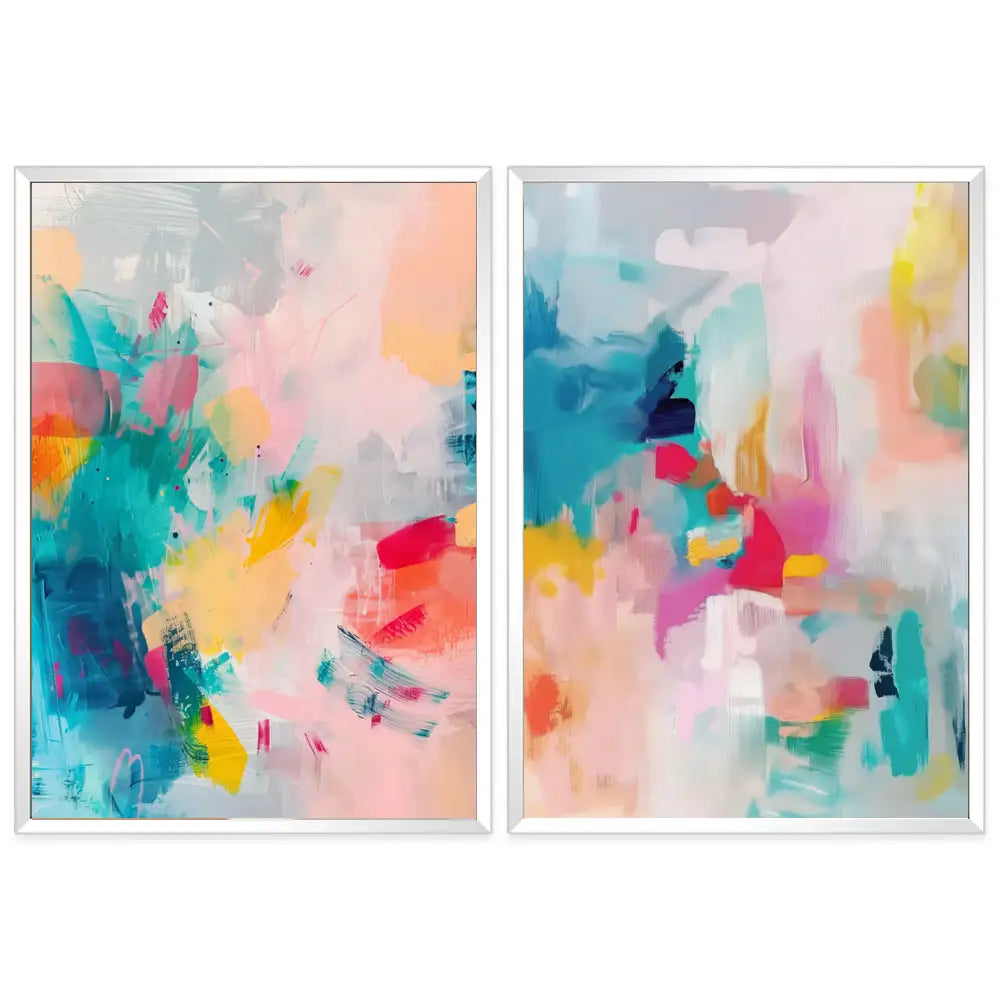 Conjunto mural en tonos pastel y turquesa