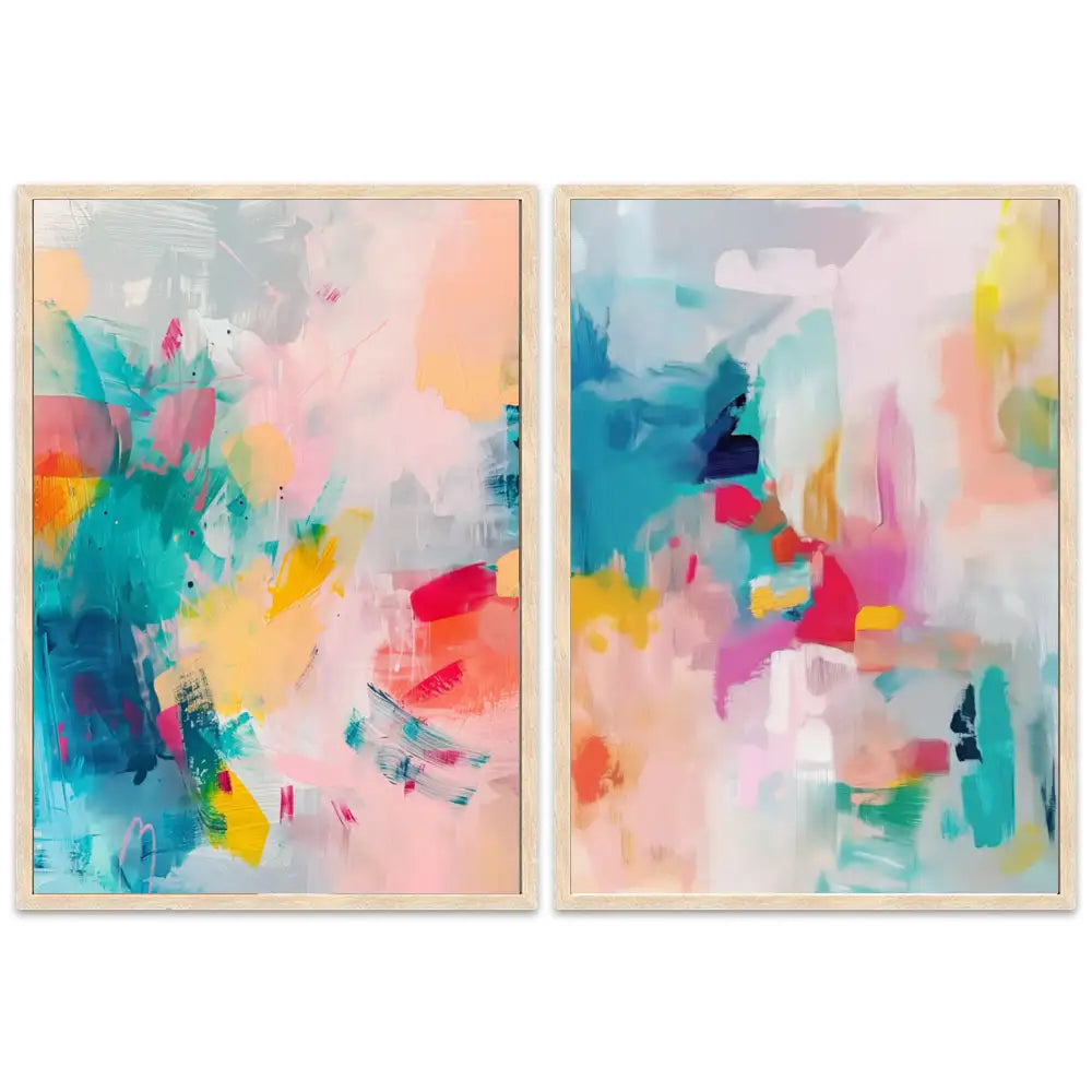 Conjunto mural en tonos pastel y turquesa