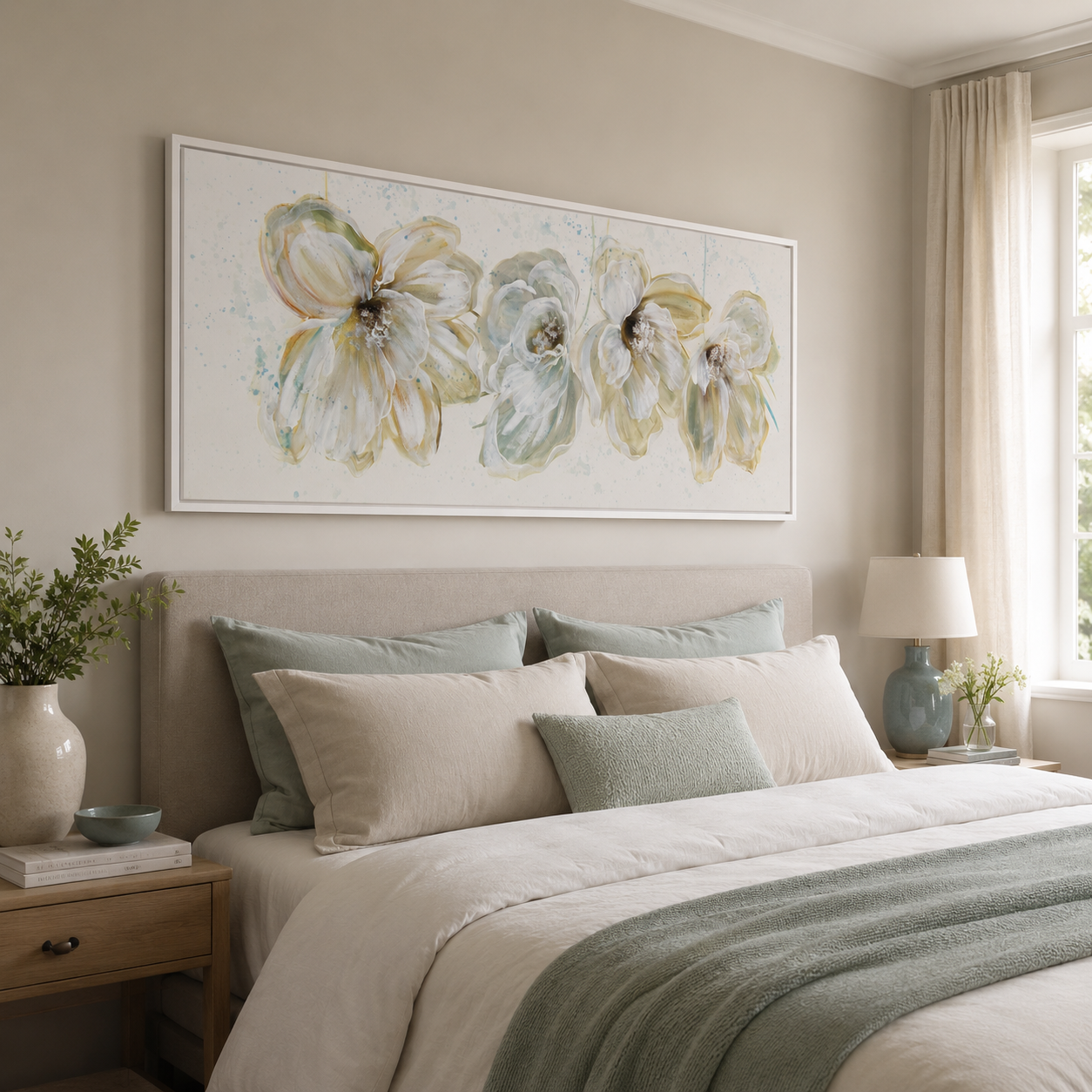 Cuadros modernos de flores grandes en blanco y beige