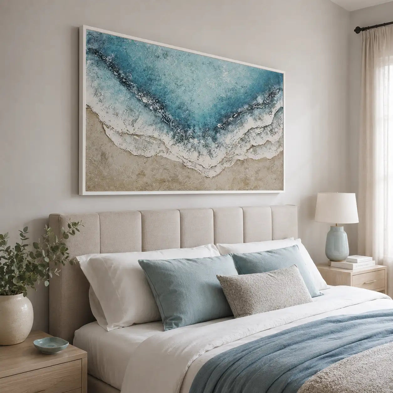 Cuadro azul turquesa inspirado en el mar con textura