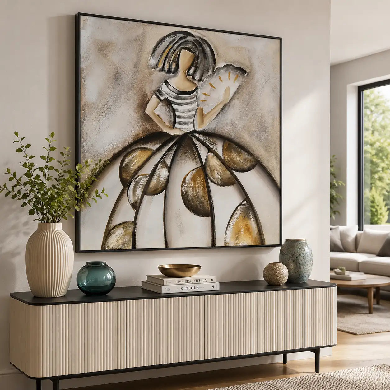 Cuadro de las meninas en tonos neutros y bronce
