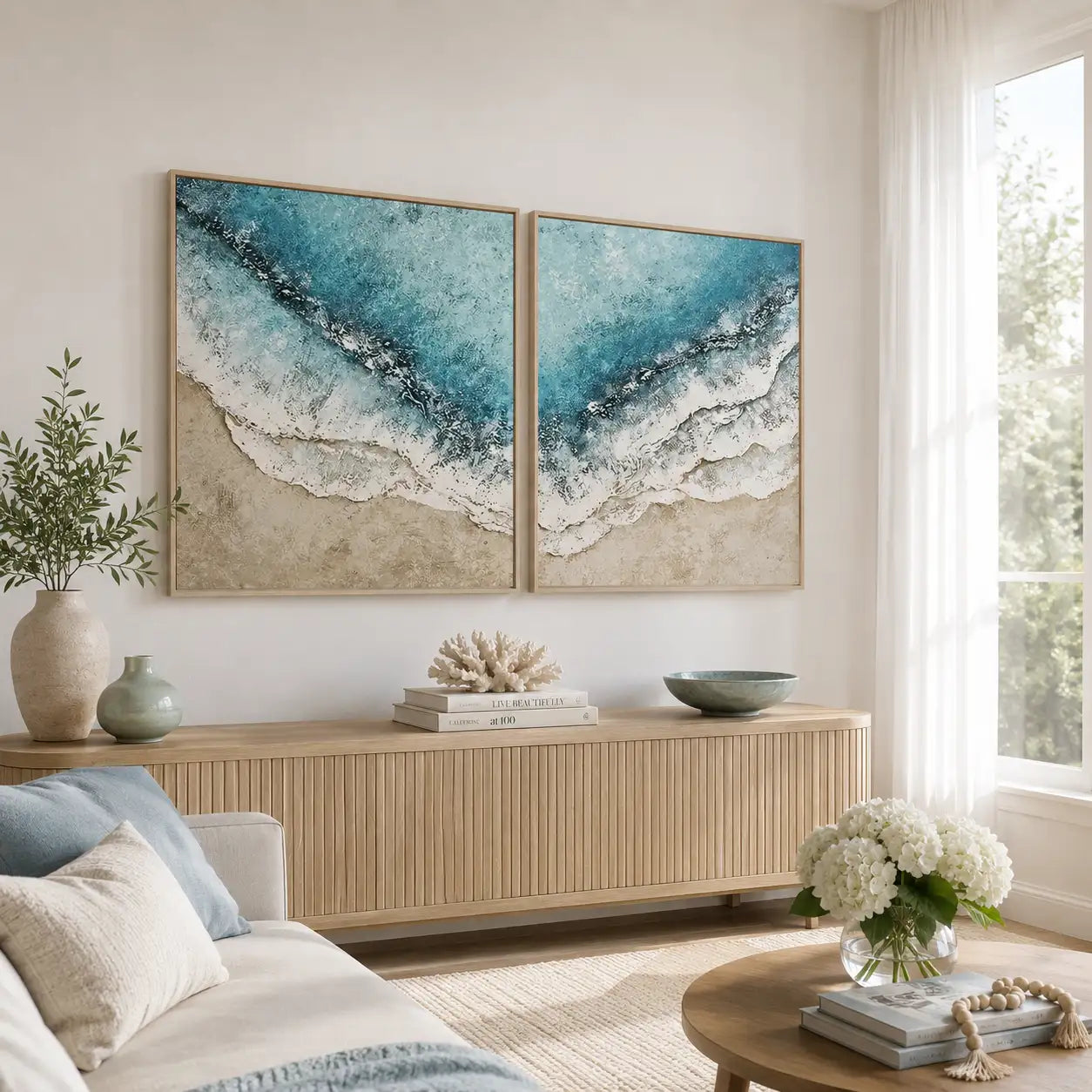 Cuadro azul turquesa inspirado en el mar con textura