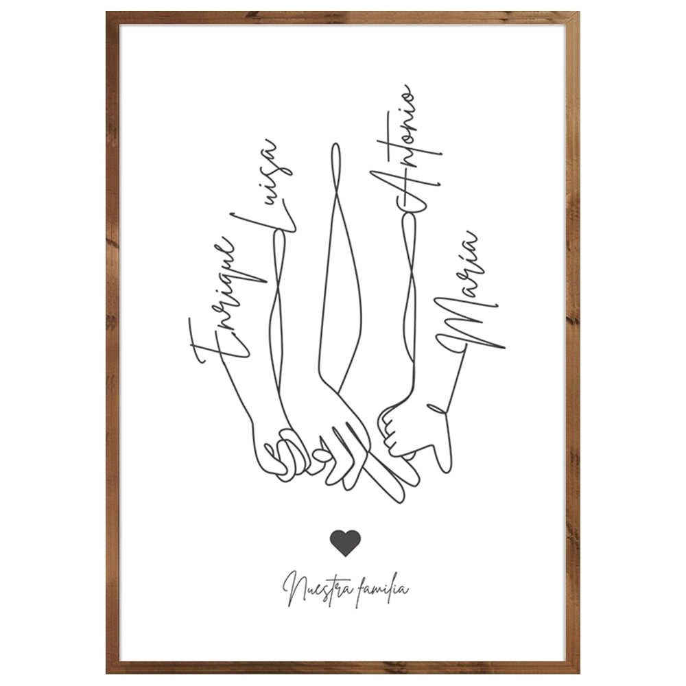 Cuadro personalizado de manos familiares con nombres