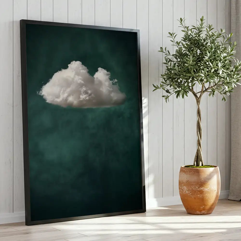 Cuadro abstracto | Verde profundo y nube blanca
