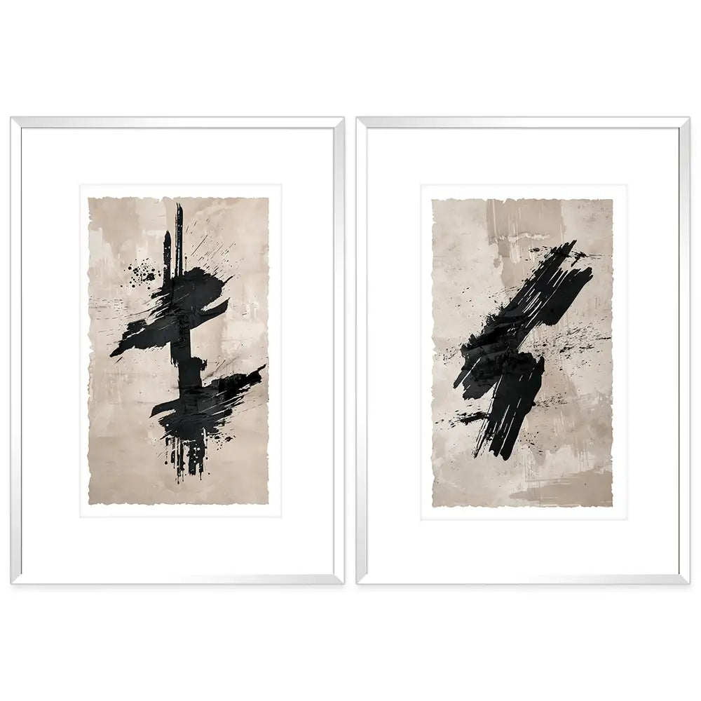 Cuadros japandi con paspartú | Negro y beige