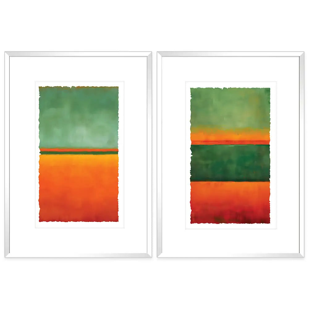 Cuadros coloridos con paspartu | Verde y naranja