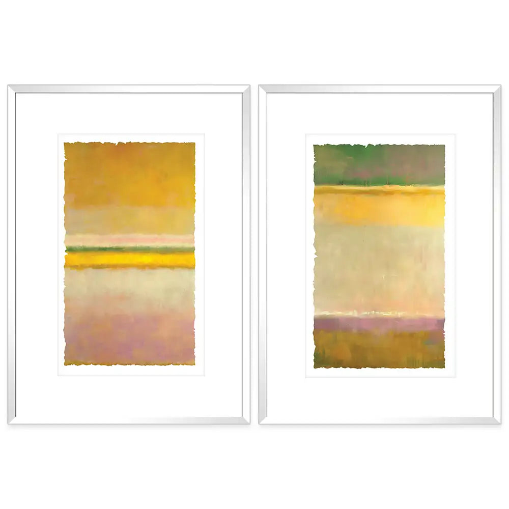 Cuadros con marco y paspartú abstractos | Amarillo y verde