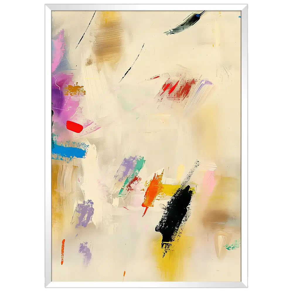 Cuadro abstracto con trazos enérgicos y fondo crema
