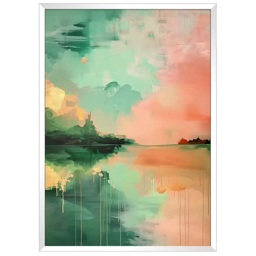 Cuadro abstracto con paisajes difusos en tonos cálidos