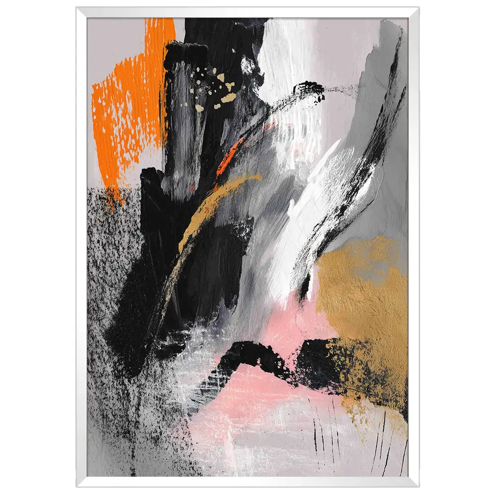 Cuadro abstracto moderno en negro, rosa y dorado