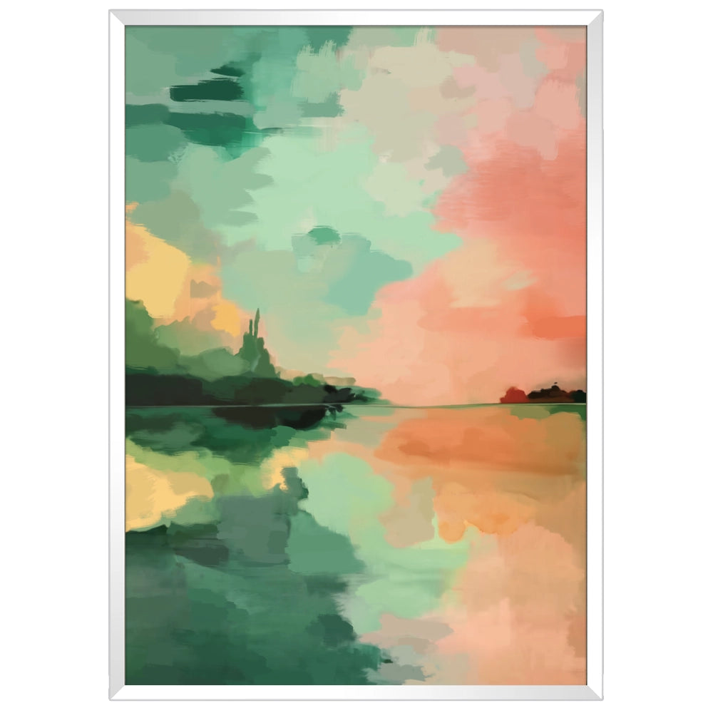 Cuadro abstracto con paisajes difusos en tonos cálidos