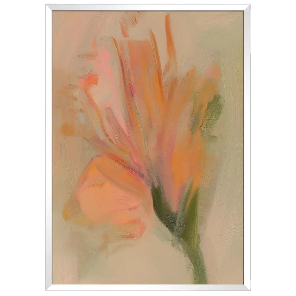 Cuadro abstracto de flores con pincelada cálida