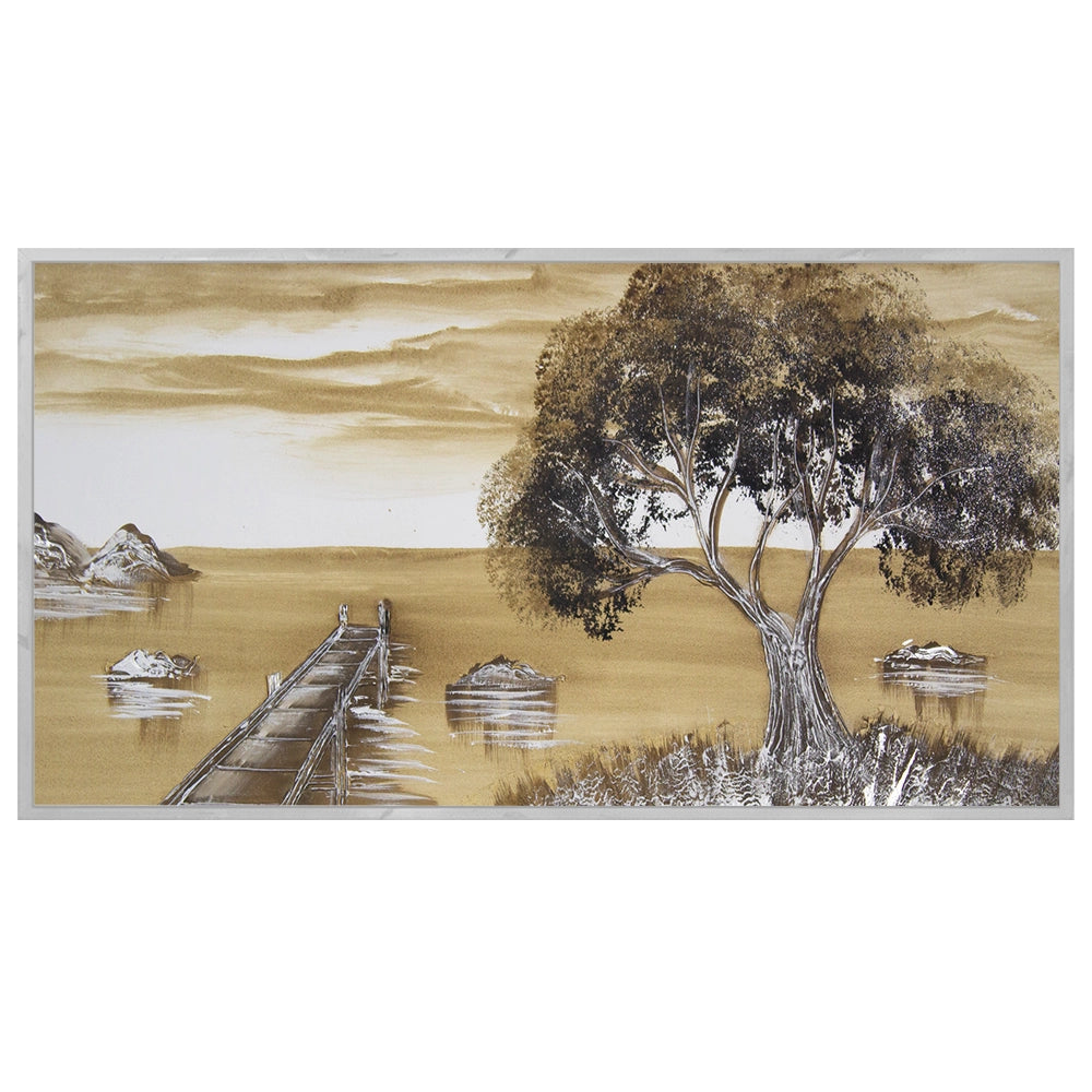 Cuadro de paisaje rural en tonos sepia pintado a mano