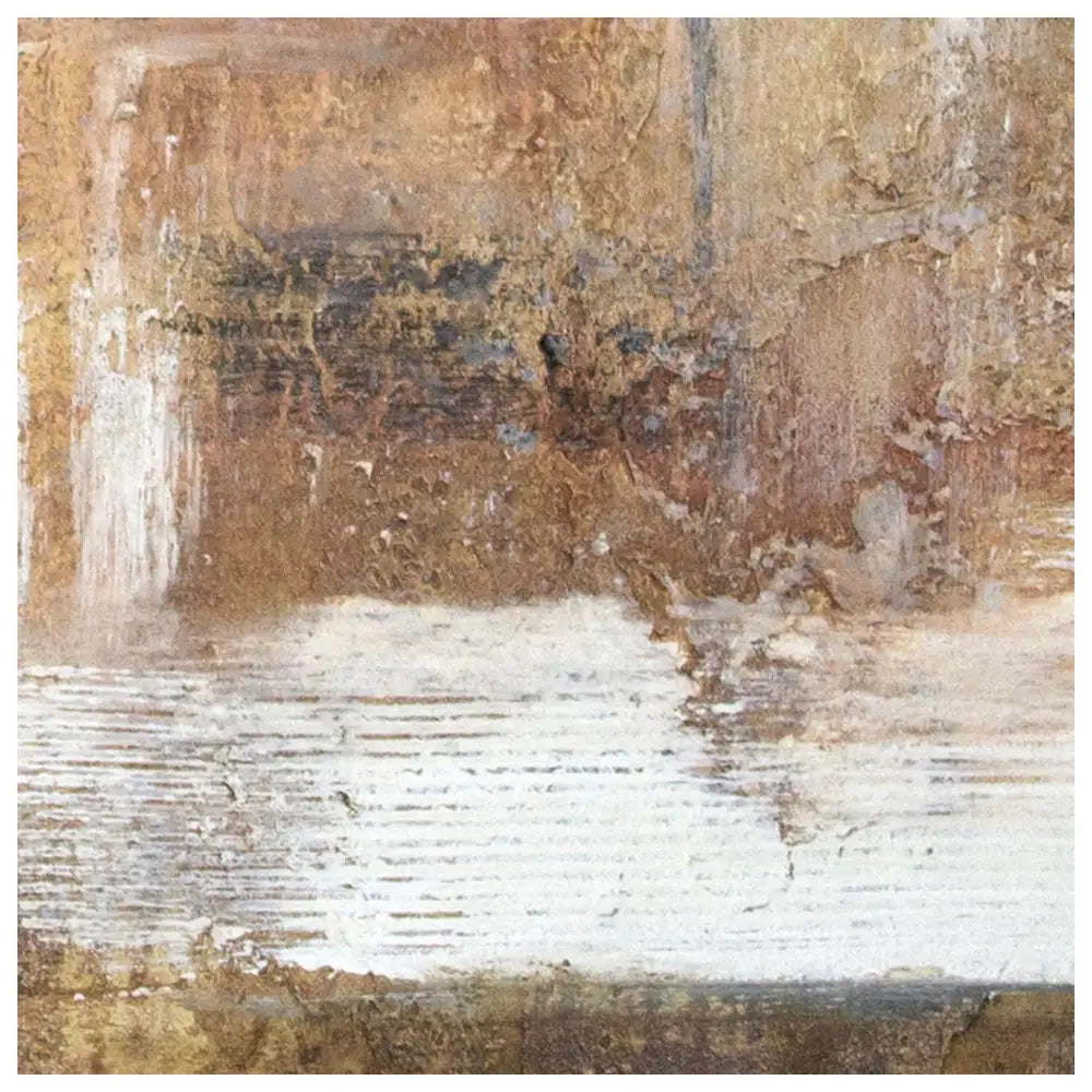 Cuadro pintado a mano en tonos tierra con textura envejecida