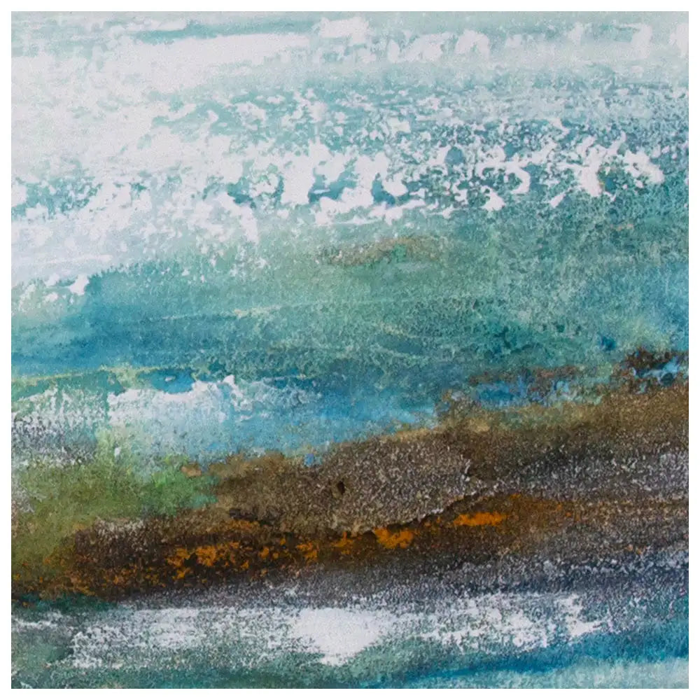 Cuadro abstracto pintado a mano con textura en tonos turquesa