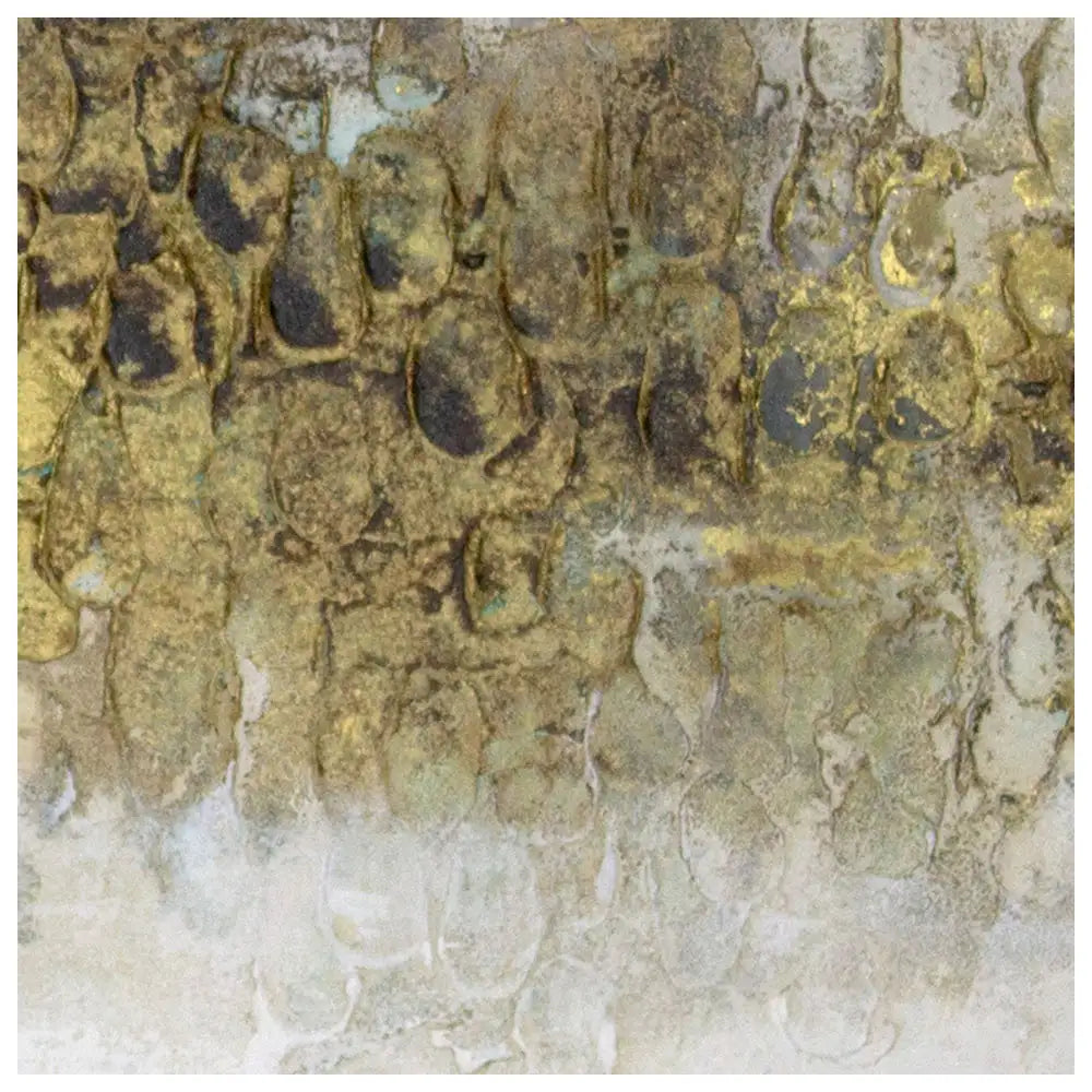 Cuadro con relieve pintado a mano en tonos tierra y dorado