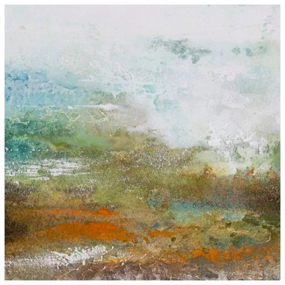 Cuadro abstracto pintado a mano con textura en tonos turquesa