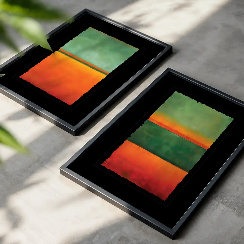 Cuadros coloridos con paspartu | Verde y naranja