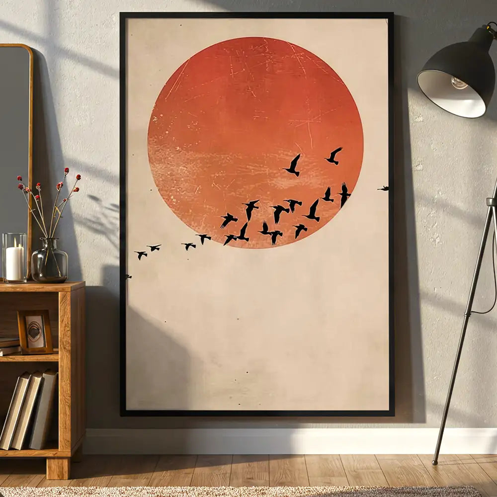 Cuadro Japandi con vuelo y atardecer | Poesía en movimiento