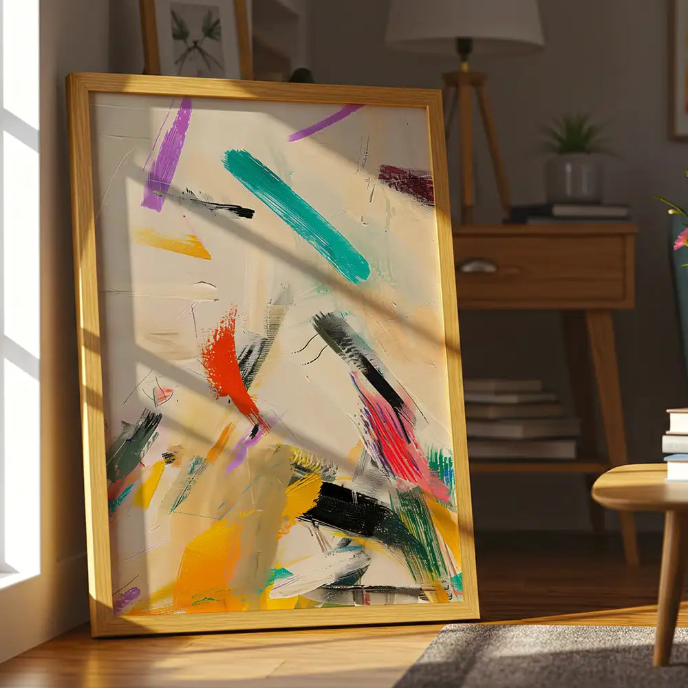 Cuadro abstracto con trazo libre y energía cromática