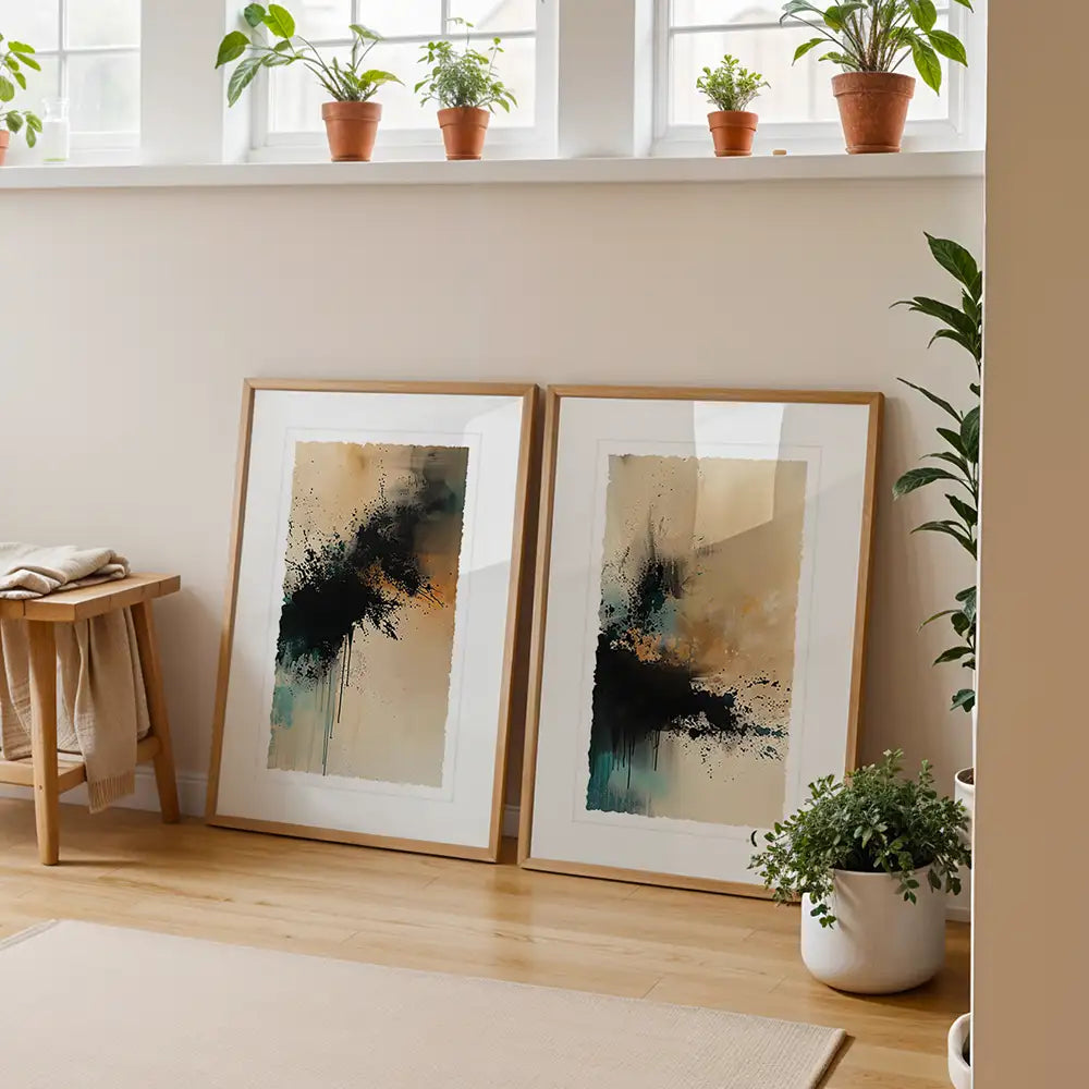 Cuadros abstractos originales con paspartu | Japandi