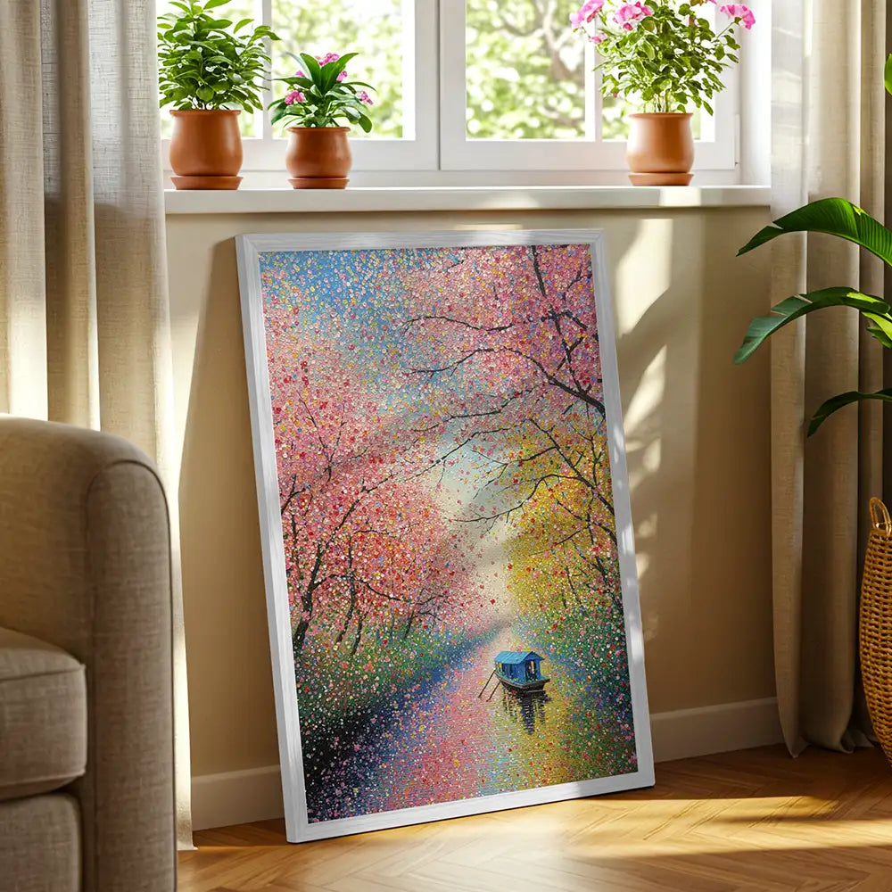 Cuadro de Paisaje Japonés con Cerezos | Tonos pastel