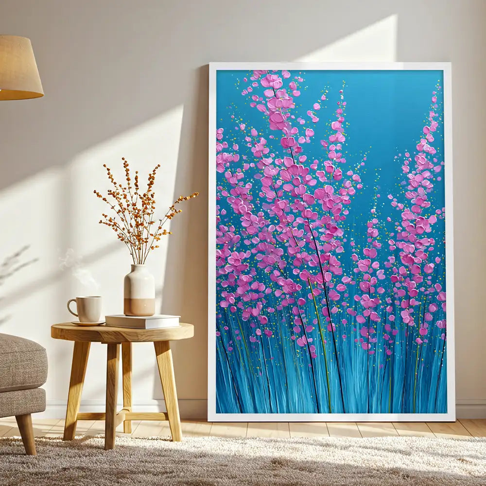 Cuadros modernos de flores | Azul y rosado