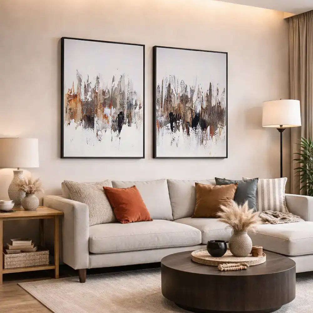 Cuadro moderno abstracto en formato díptico vertical