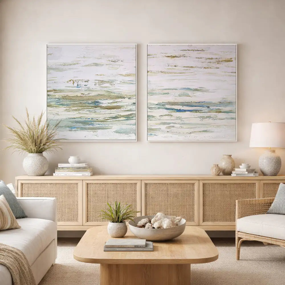 Cuadro pintado a mano inspirado en el mar abstracto contemporáneo