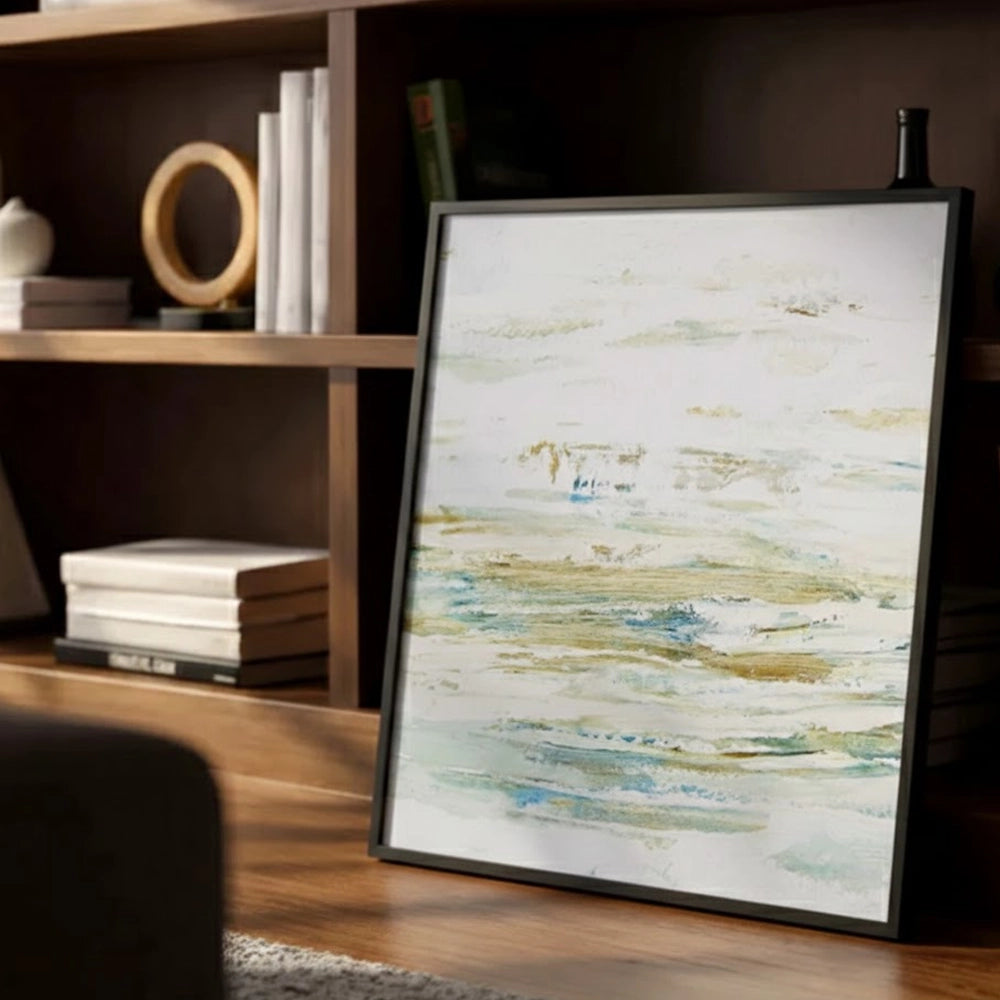 Cuadro pintado a mano inspirado en el mar abstracto contemporáneo