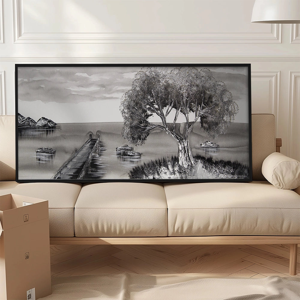 Cuadro monocromo en blanco y negro pintado a mano