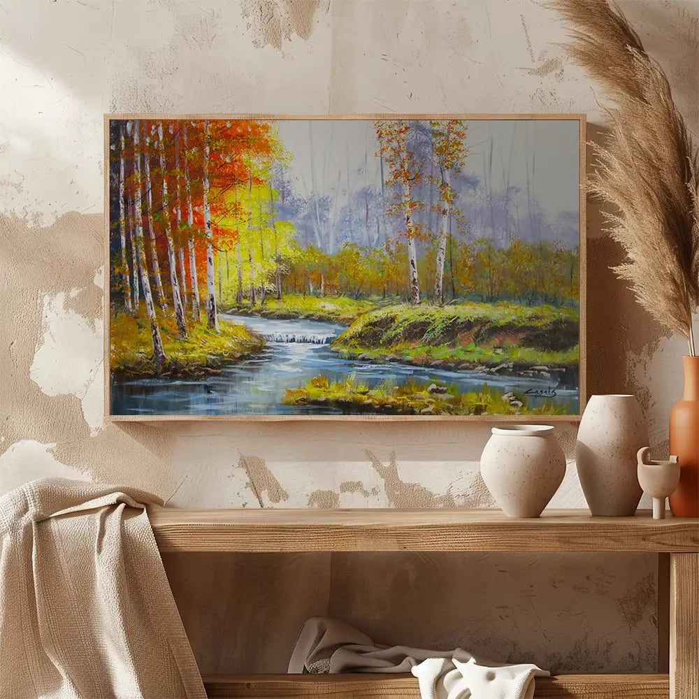 Cuadros de paisajes para salón con tonos otoñales