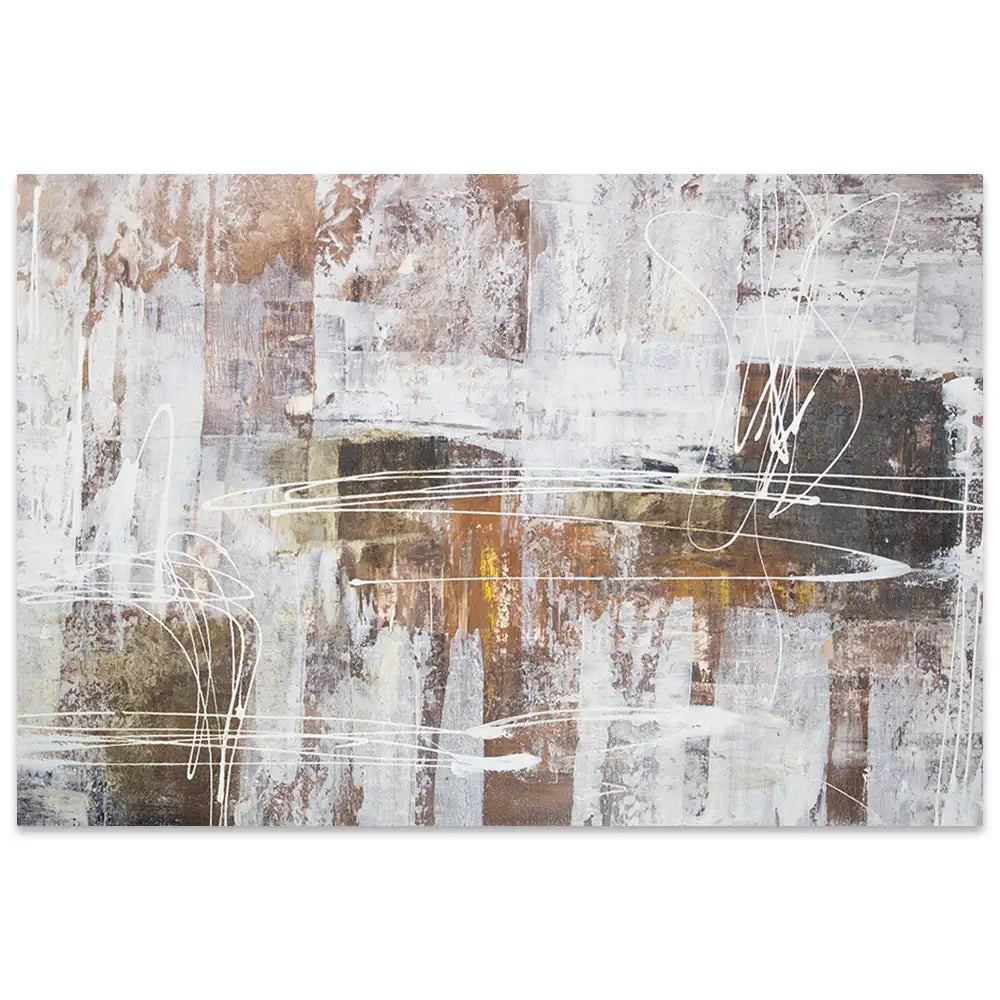 Cuadro abstracto moderno pintado a mano con líneas en blanco